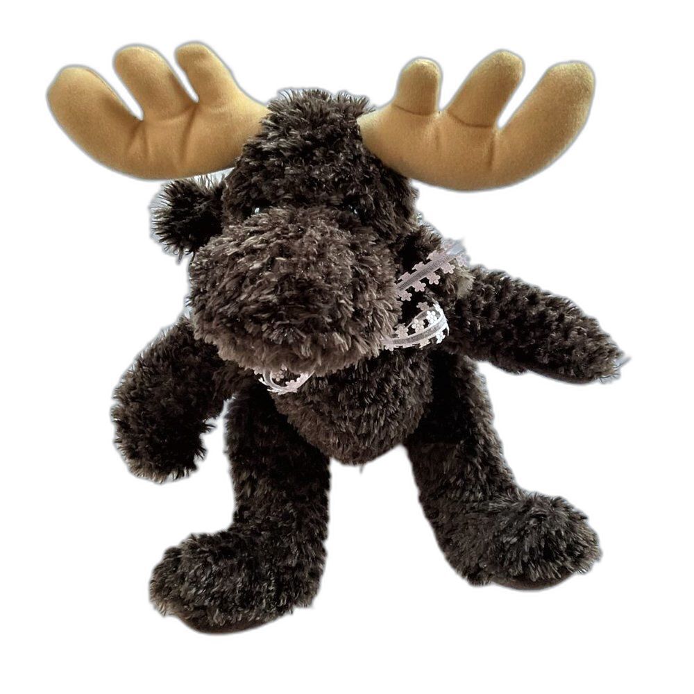 Moose Plush With Pink Flower Ribbon Gently Loved